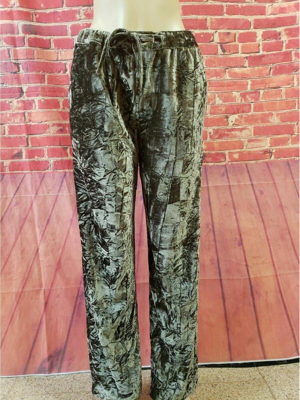 ASOS Crushed Velvet Green Elastic waist Women's Casual Pants Size 32W NEW
